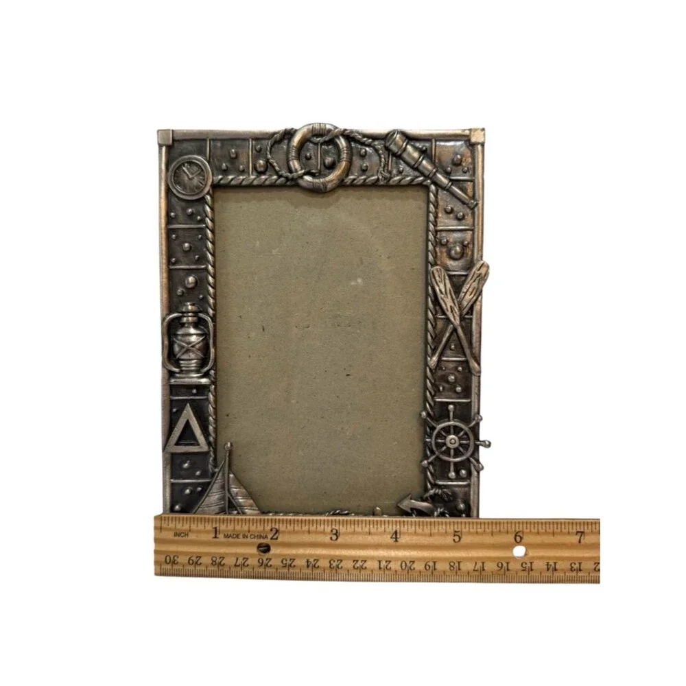 Vintage Sixtrees Nautical Silver Tone Metal Photo Picture Frame Velvet Back